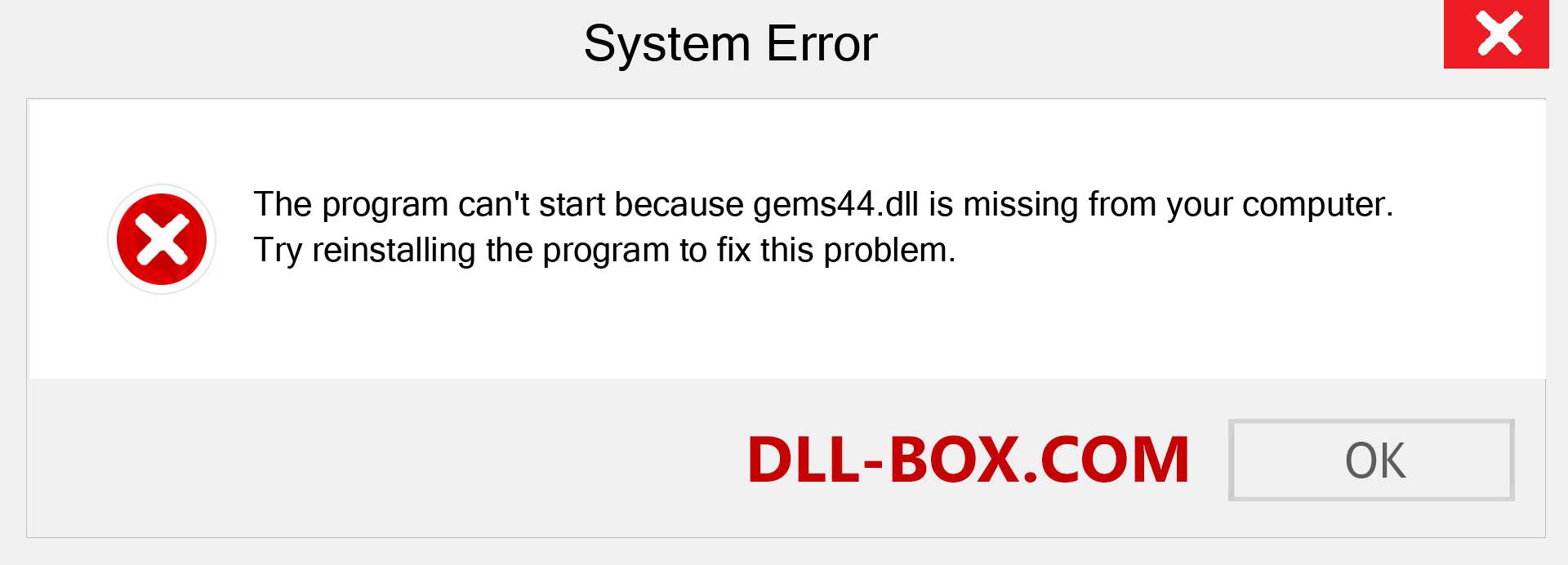  gems44.dll file is missing?. Download for Windows 7, 8, 10 - Fix  gems44 dll Missing Error on Windows, photos, images